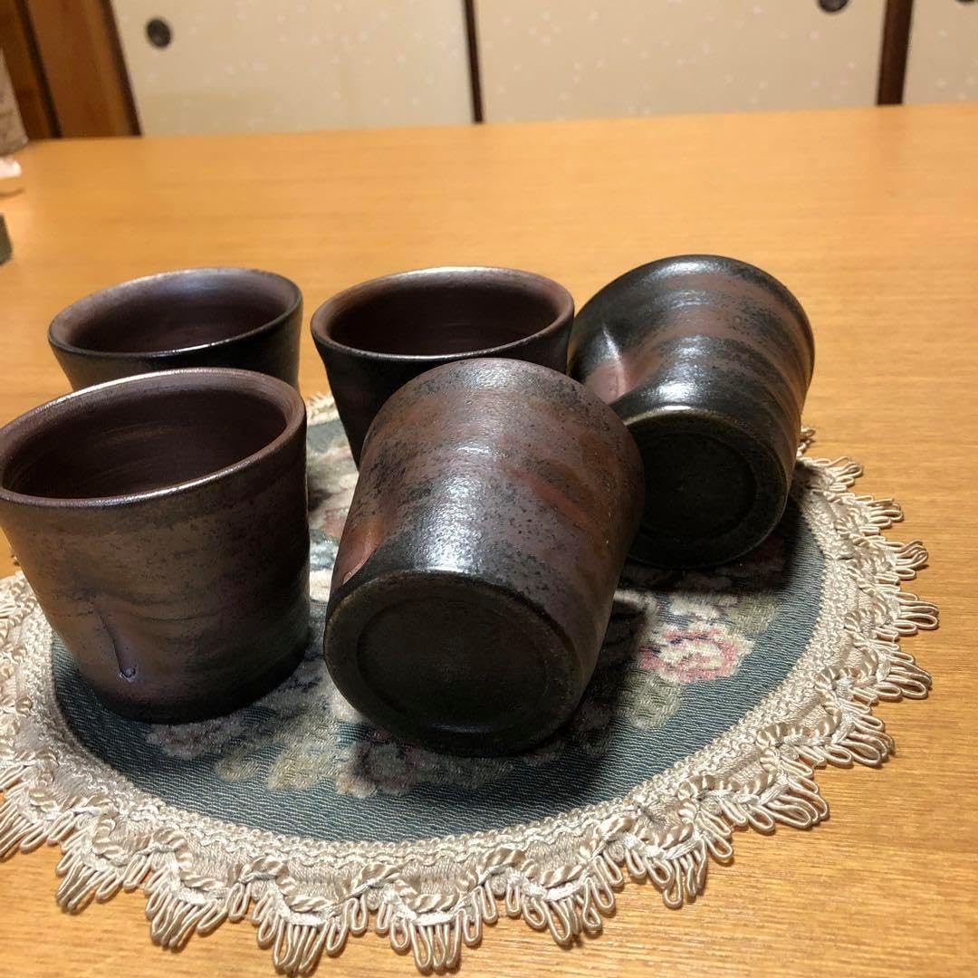 備前焼　陶器製大きな多様器 和食器 備前焼 コーヒーカップ & ソーサー 大饗利秀 不老窯 日本製